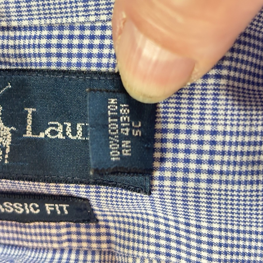 Ralph Lauren Men's Shirt Long Sleeve Button Down Blue Check Classic Fit 17 32/33 - Picture 10 of 11